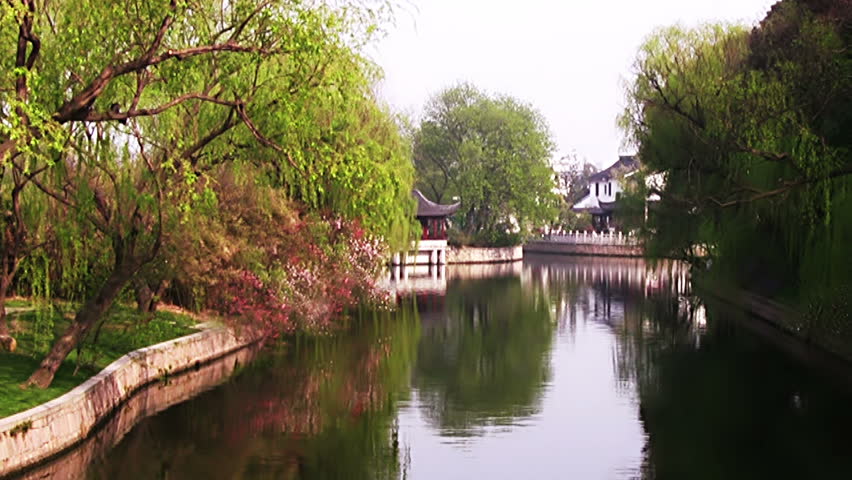 China. Suzhou. A small ripple on the water channel. The water reflected the