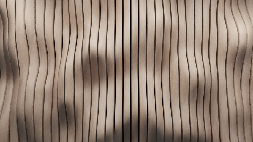An abstract close-up of wavy wooden panels creating an organic pattern, ideal for backgrounds, design, or architectural concepts.
