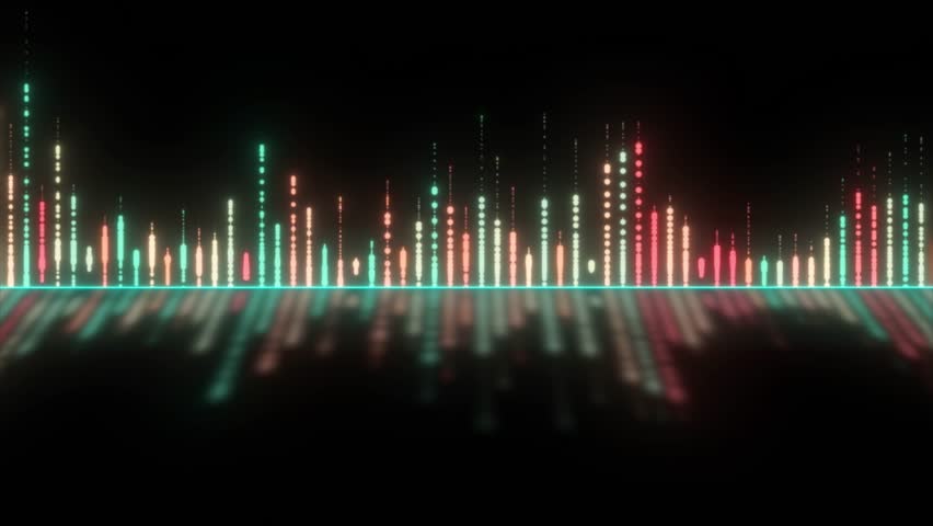 Animation Of Equalizer With Reflection effects, Multicolored Sound Equalizer Animation Nightclub And Disco Background, Audio Spectrum Music Background. Music Equalizer Animation On Black Background.	
