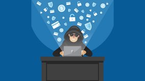 Hacker With Laptop Computer Stealing Passwords And Breaking In Confidential Data 2D Cartoon Animation - Powered by Shutterstock - Get 15% off with code: PIKWIZARD15