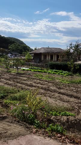 Traditional wooden and fetched house with a small farm at Yangdong Folk Village in Gyeongju, South Korea. 