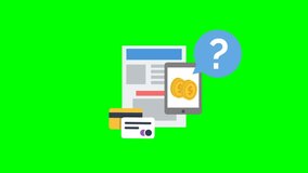 The video depicts a green background with a question mark in a speech bubble. Below the question mark is a tablet with two gold coins each showing a dollar sign. - Powered by Shutterstock - Get 15% off with code: PIKWIZARD15