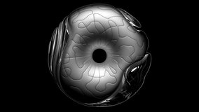3d render video animation with abstract black and white art piece sculpture ring or torus geometry figure with organic curved pattern in glossy and matte metal aluminium material on a black background - Powered by Shutterstock - Get 15% off with code: PIKWIZARD15