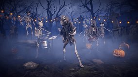 Halloween party: spooky music band playing rock in scary gothic cemetery. Funny skeletons dancing, playing guitars and drums.
Animated video for greeting cards, invitations, posters, events, parties. - Powered by Shutterstock - Get 15% off with code: PIKWIZARD15