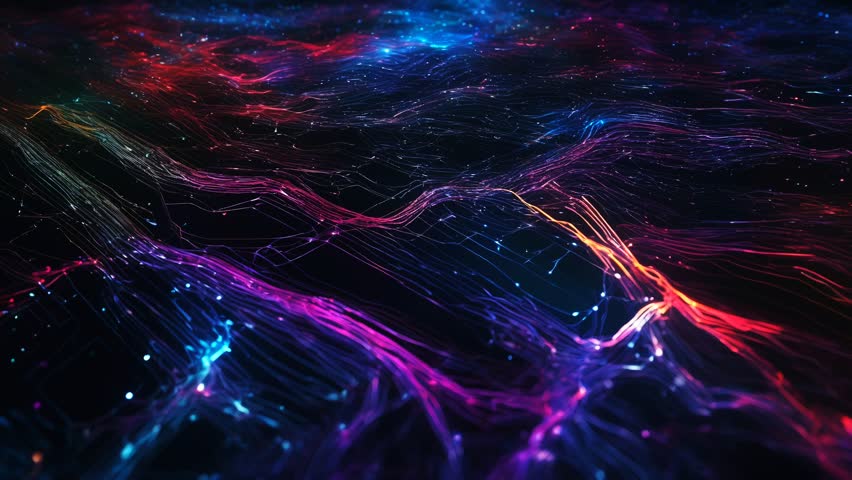 Cyber information structures and data flows. Trending data processing high quality, 8K Ultra HD, high detail, data flow in the form of dynamic currents or waves. 4K