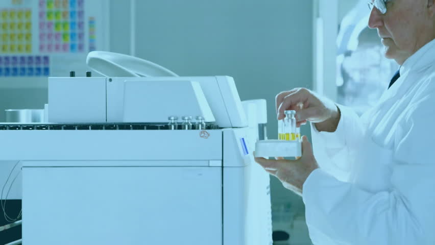 Animation of network of medical icons over caucasian male scientist working at laboratory. Connection, science, medical research, digital interface and communication, digitally generated video. - Powered by Shutterstock - Get 15% off with code: PIKWIZARD15