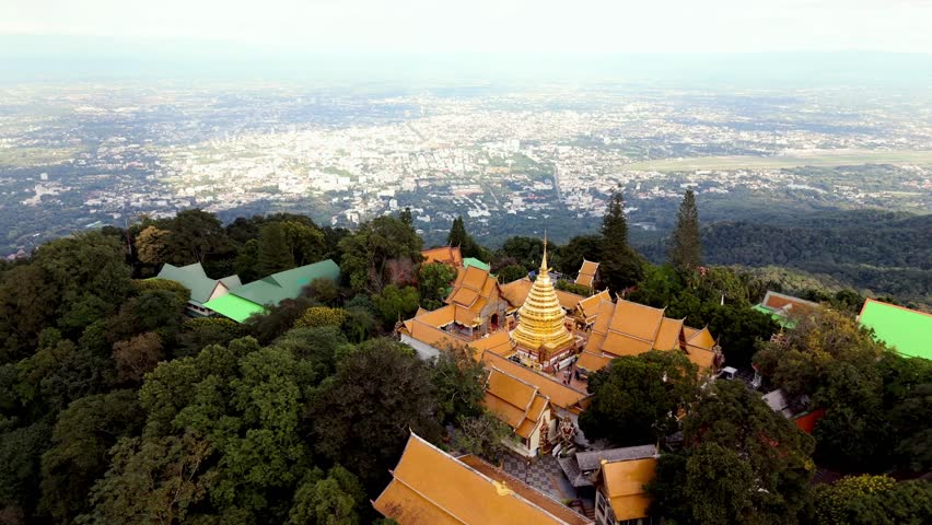 4k aerial footage of Doi Suthep famous Chiang Mai Temple 2