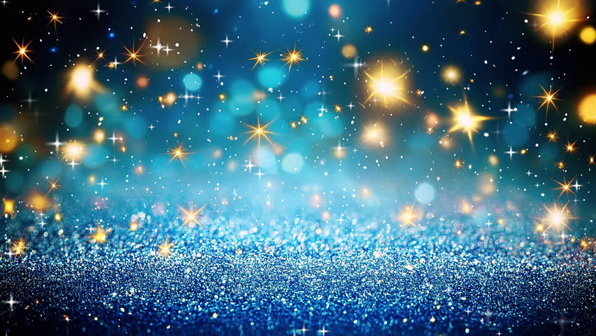 abstract blue glitter background shining stars golden sparkles cg animation video loop