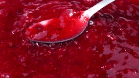 Bright red cranberry sauce spreading with a spoon close up - Powered by Shutterstock - Get 15% off with code: PIKWIZARD15
