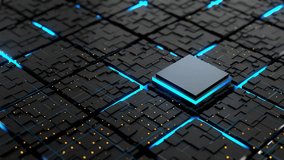 AI brain on motherboard with wires, power supply and semiconductor, concept of artificial intelligence and assistant. 3D animation of processor operation with empty space for your design or text. - Powered by Shutterstock - Get 15% off with code: PIKWIZARD15