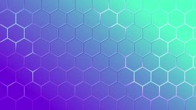 Multicolored hexagons with neon glow. Turquoise purple geometric empty template. Fluorescent hexagon background. Honeycomb gradient background. Fresh gamer patter. Opening screensaver. - Powered by Shutterstock - Get 15% off with code: PIKWIZARD15