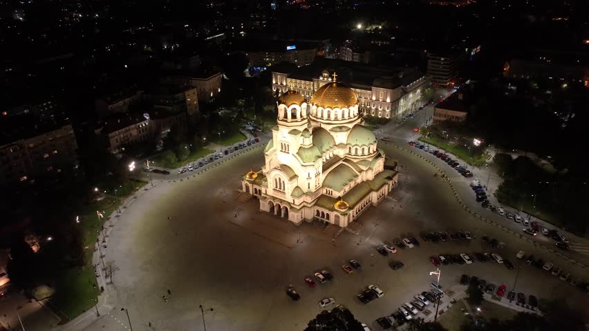 4K aerial night view of Bulgaria