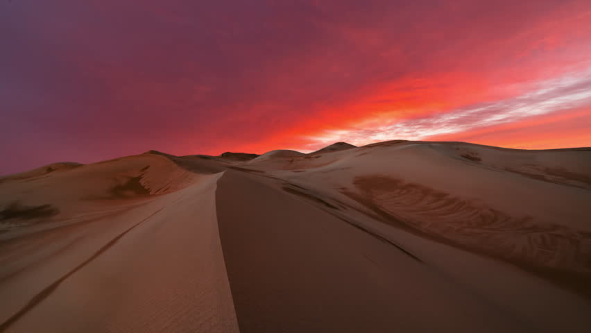Timelapse of sunset over the sand dunes in the desert. Sahara desert