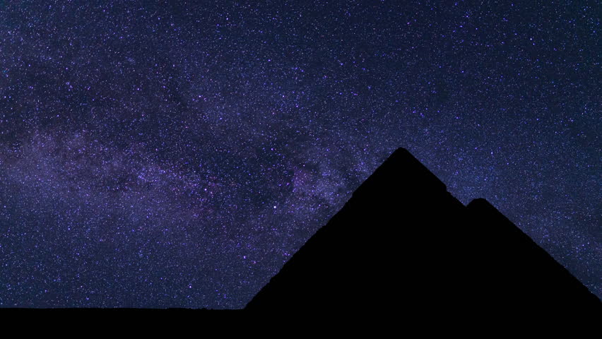 Egypt Silhouettes of Pyramids and Milky Way Galaxy in the Night Sky