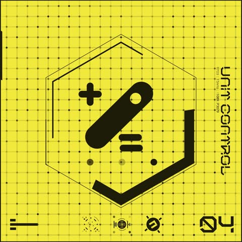 A looping square grid sequence containing typographic elements with a mix of animated digital tech style HUD icon symbols.