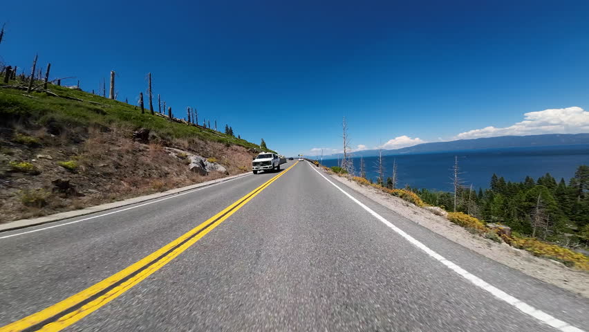Lake Tahoe Emerald Bay Road 02 Front View Eagle Point 89 Northbound Driving Plates California USA Ultra Wide