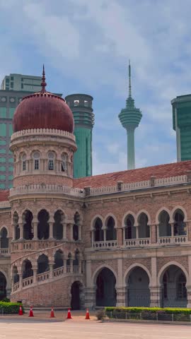 The Sultan Abdul Samad Building in Kuala Lumpur, Malaysia Time Lapse Vertical Video 