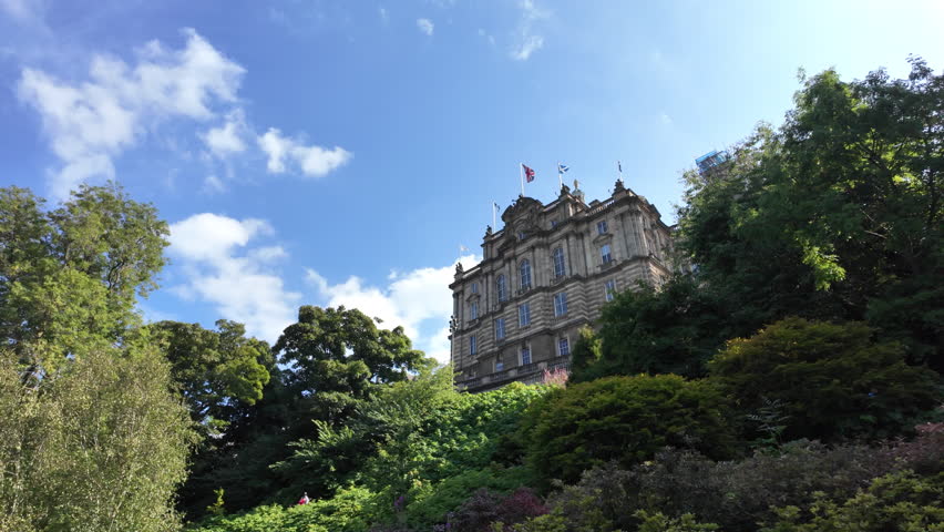 A wide shot of the Museum of the Mound in Edinburgh, Scotland.