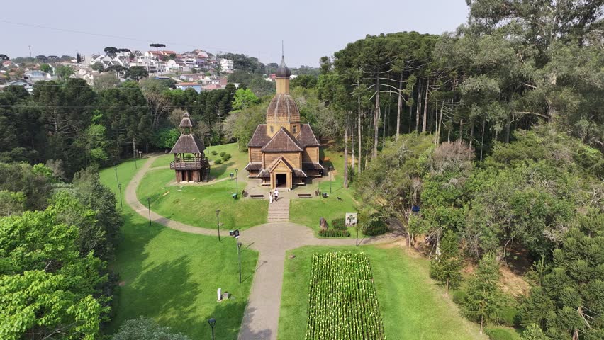 Curitiba Parana. Ukrainian Memorial At Curitiba In Parana Brazil. Gardening Landscape. Touristic Attraction. Urban Park. Ukrainian Memorial At Curitiba In Parana Brazil. Forest Trees Scene.