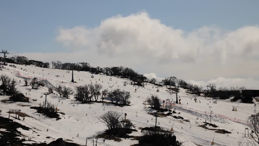 Mt Perisher ski slopes of Australian alps in Perisher valley Snowy Mountains resort 4k.
