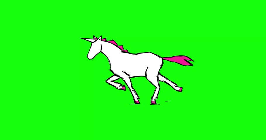 Running unicorn cartoon linear character greenbox. 24fps seamless looping animation doodle crazy contour. Good for any business startup project.
