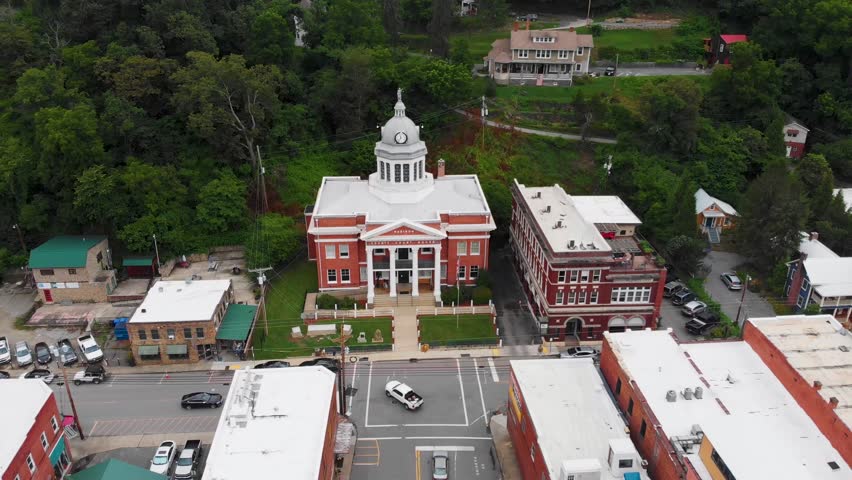4K Aerial Drone Video of Historic Madison County Courthouse in Downtown Marshall, NC (2021)