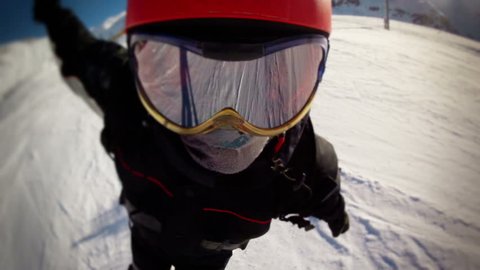 subjective view of the face of the skier 