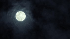 The video shows a full moon glowing softly behind drifting clouds, creating a serene and slightly eerie nighttime atmosphere, suitable as a background for themes like autumn or mystical settings. - Powered by Shutterstock - Get 15% off with code: PIKWIZARD15