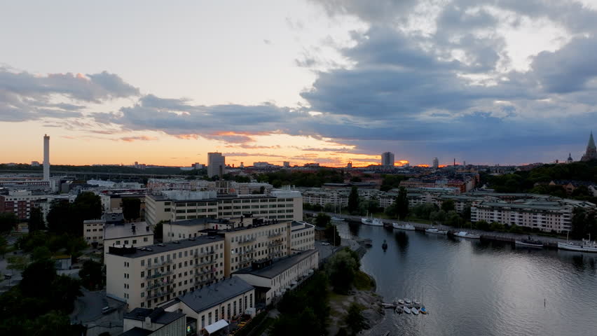 Warm sunset light bathes Stockholm