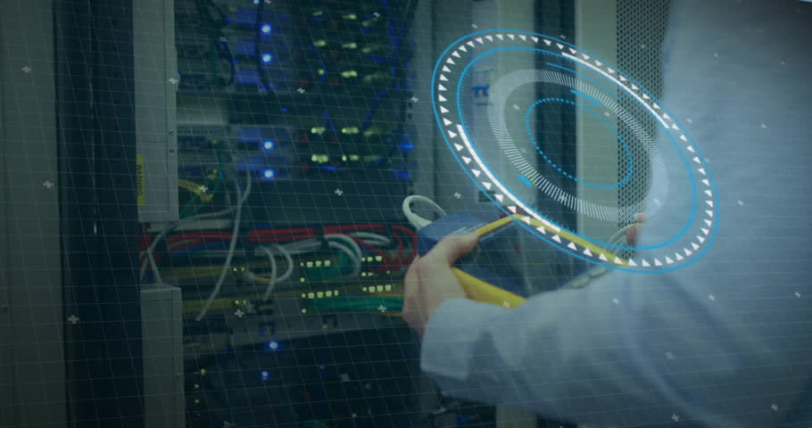 Animation of digital data processing over computer server. Global connections, computing and data processing concept digitally generated video.