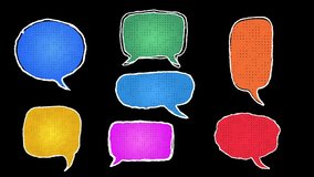 9 Different Comic Speech Bubble Animation On Alpha Channel. Cartoon 2d Animation Kids Comic Bubble Animation. Wiggle Comic Book Text Speech Bubble Animation, Halftone Comic Bubble On Black Bg . - Powered by Shutterstock - Get 15% off with code: PIKWIZARD15