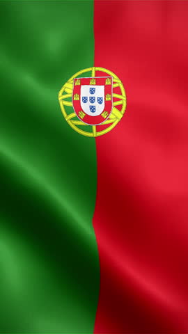 Portugal flag waving animation, vertical flag, seamless loop animated, official colors (portrait).