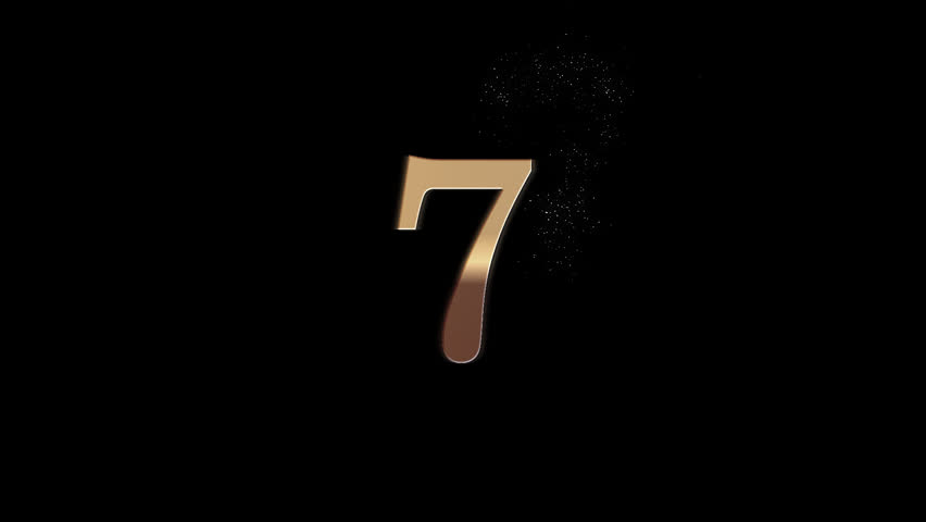 Golden number 7 with golden particles and alpha channel, number seven