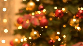 Blurred background footage of christmas decorations, lights. Beautiful decorated room for winter holidays, home celebration setup - Powered by Shutterstock - Get 15% off with code: PIKWIZARD15