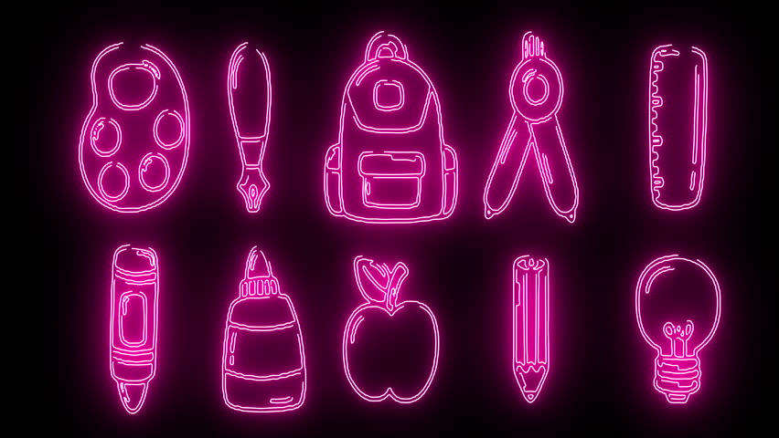 school stationery: pencil, pen, eraser, typex, ruler, sharpener, notebook