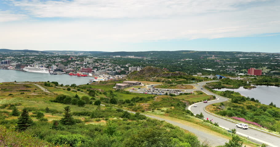 Scenic view of Signal Hill National Historic Site with cityscape of St. John