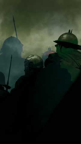 In a mysterious and fogladen landscape, valiant warriors lie in wait for an imminent battle