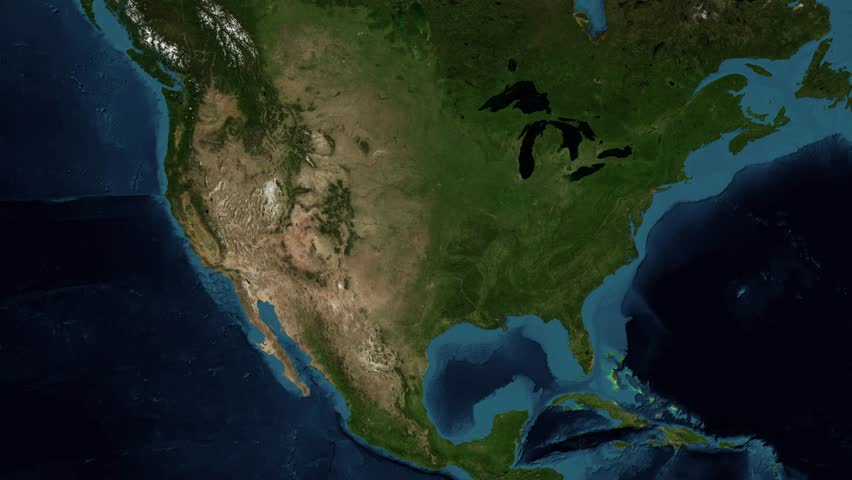 Zoom from Earth to United States - US. (No Border) World map animation with highlighted borders of USA.