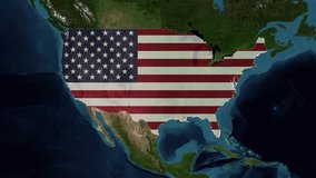Zoom from Earth to United States - US. (Country Flag) World map animation with highlighted borders of USA. - Powered by Shutterstock - Get 15% off with code: PIKWIZARD15