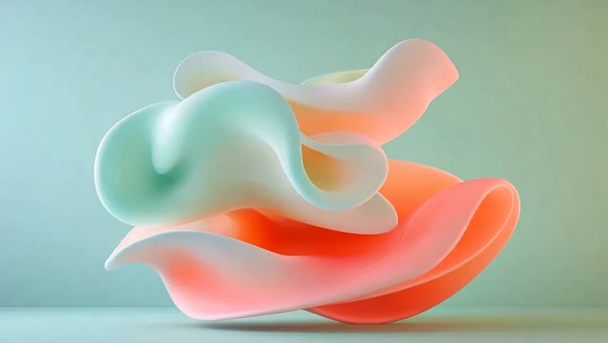 Colorful abstract sculpture in a tranquil setting showcasing flowing shapes and organic forms during daylight hours