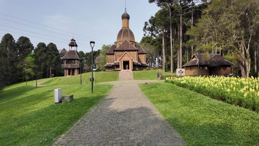 Curitiba Brazil. Ukrainian Memorial At Curitiba In Parana Brazil. Gardening Landscape. Touristic Attraction. Urban Park. Ukrainian Memorial At Curitiba In Parana Brazil. Forest Trees Scene.
