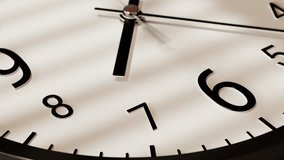 Close-up macro shot time-lapse of black and white classic wall clock, warm light, moving shadows from window blinds, soft sunlight, sunny day to evening transition - Powered by Shutterstock - Get 15% off with code: PIKWIZARD15