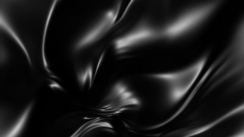 Slow motion abstract black color fabric silk wavy texture background, wave cloth glowing satin fluttering in the wind