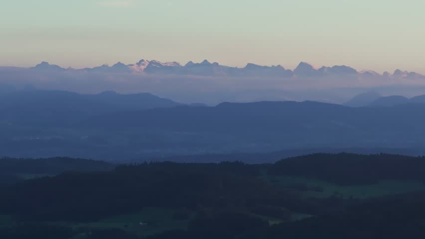 Aerial view with blue hour with dark clouds