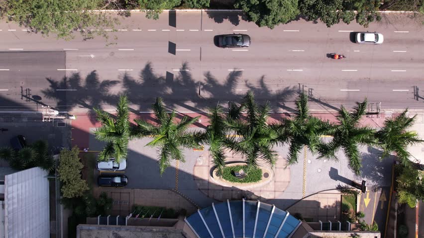 Aerial view of Avenida Brigadeiro Faria Lima, Itaim Bibi. Iconic commercial buildings in the background.