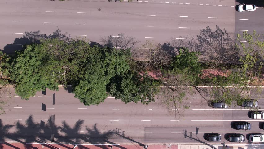 Aerial view of Avenida Brigadeiro Faria Lima, Itaim Bibi. Iconic commercial buildings in the background.