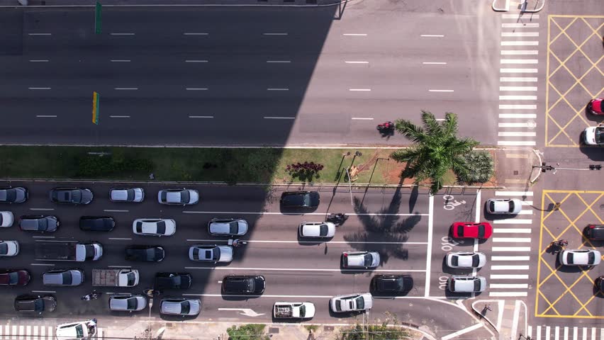 Aerial view of Avenida Brigadeiro Faria Lima, Itaim Bibi. Iconic commercial buildings in the background.