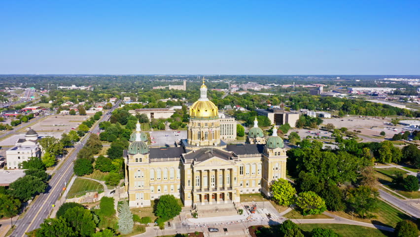 Iowa State Capitol, in Des Moines. The Iowa State Capitol houses the Senate, House of Representatives, the Offices of the Governor, Attorney General, Auditor, Treasurer, and Secretary of State