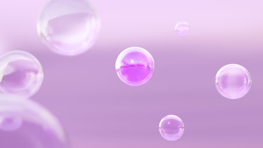 Cosmetics 3D animation with many atoms floating in drops. Design for collagen bubbles. Design a cream and serum to moisturize. Vitamins for Beauty and Health