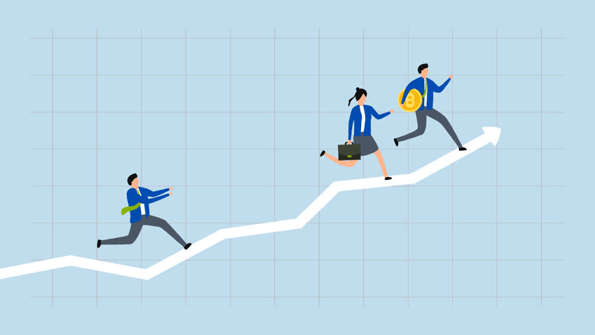 FOMO, 4k animation of greedy businessman chases after individuals who become wealthy through cryptocurrency trading.